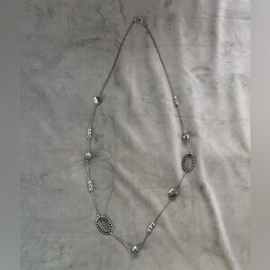 Elegant Silver Beaded Long Necklace